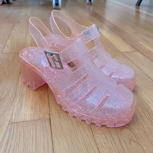 Pink Glitter Jelly Chunky Sandal